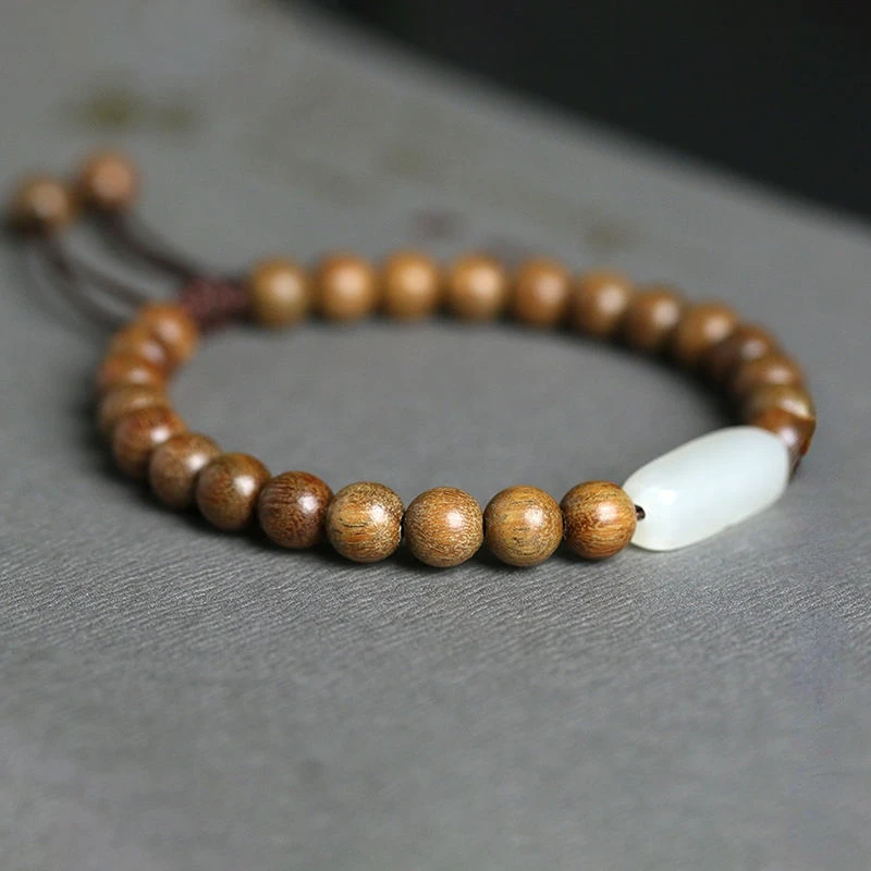 Natural Green Sandalwood Bracelet Hetian Jade Golden Sandalwood Buddha Beads Sandalwood Buddhist Meditation Beads Bracelet