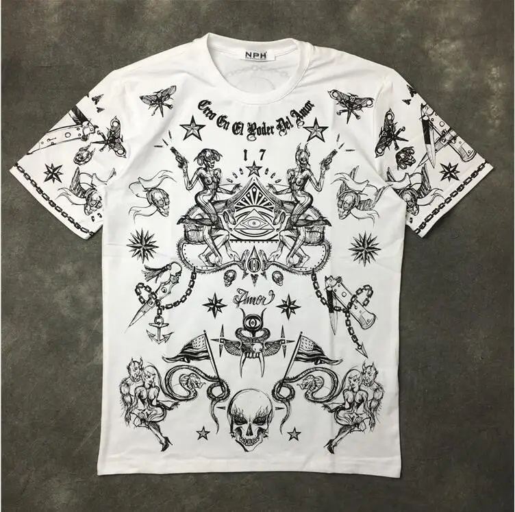 

New High Unisex Graffiti skeleton letters T Shirts T-Shirt Hip Hop Skateboard Street Cotton T-Shirts Tee Top kenye #646