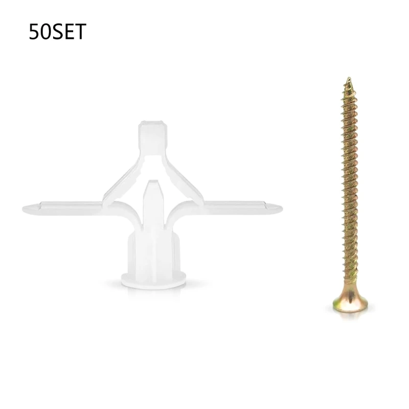 

100Pcs Plasterboard Rawl Plugs (50 Wall Plugs & 50 Screws) Anti-Rotational