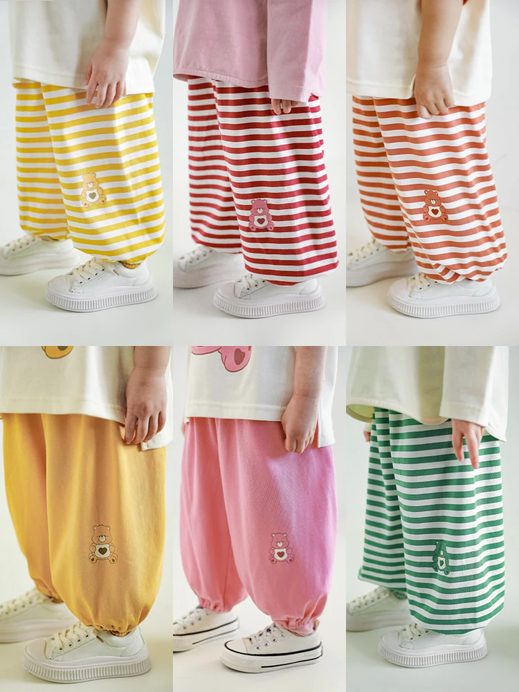 

Children's Cartoon Leggings 2022 Spring New Casual Girls Loose Striped Trousers Baby Pants