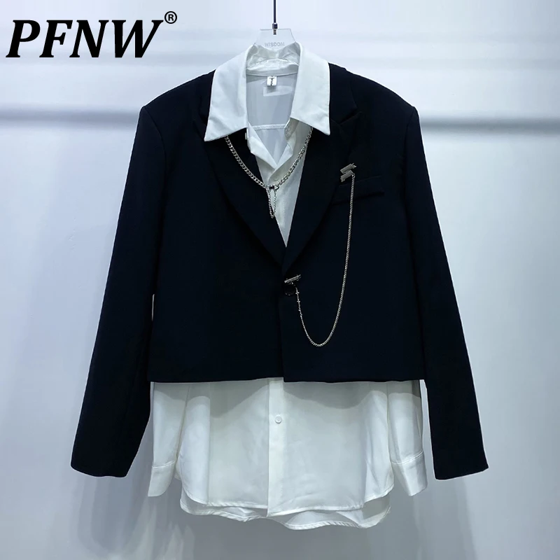 

PFNW Autumn New Men's High-end Short Blazers Korean Fashion Pearl Chain Versatile Handsome Trend Loose Casual Suit Coat 28A3720