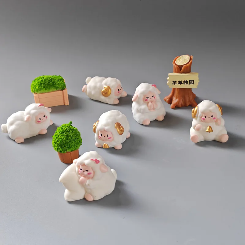 9 шт. 2024 мультяшная овечья фигурка семейная сделай сам пейзаж домашний милый