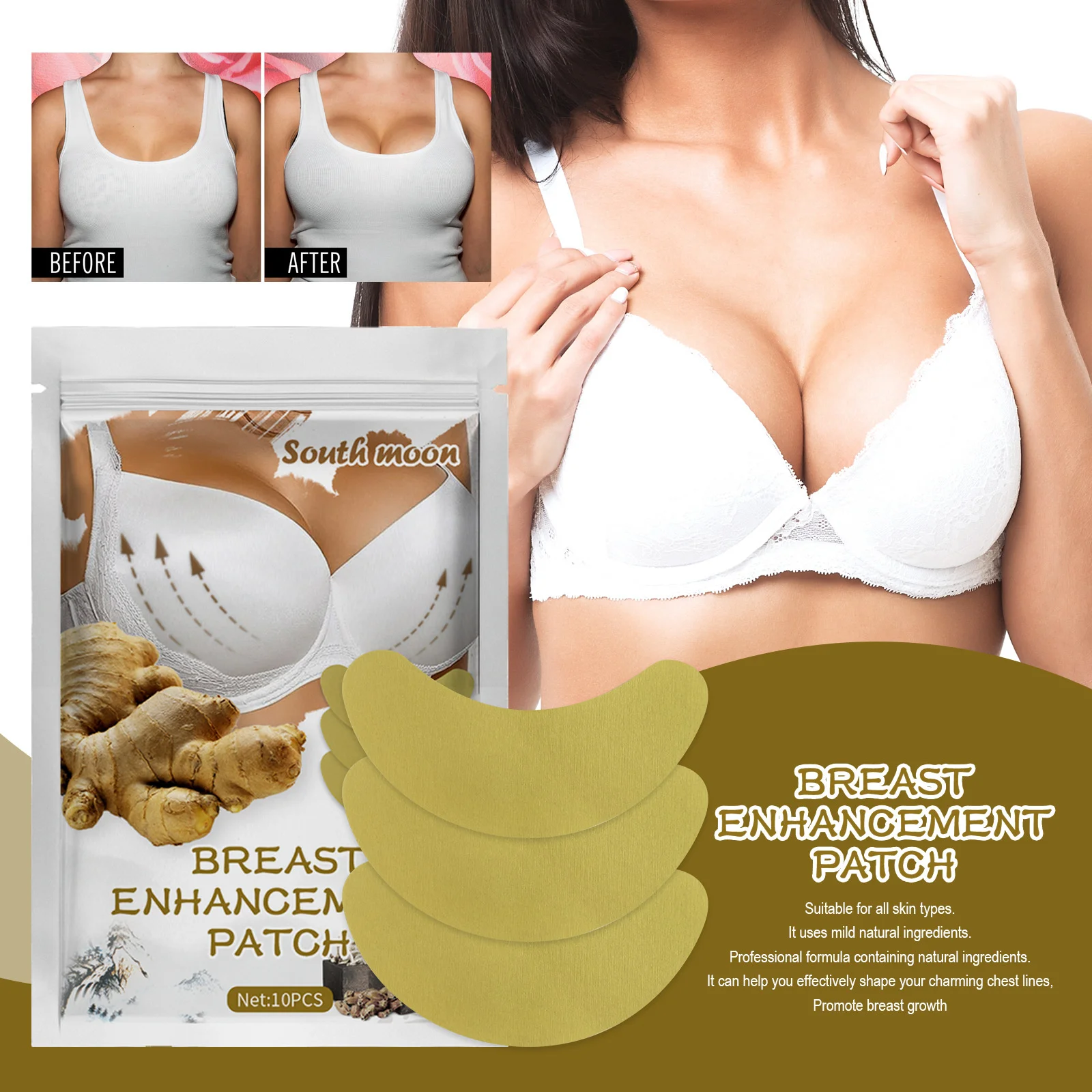 

Ginger Breast Enlargement Cream Patch Moisturizing Lifting Firming Natural Bust Treatment For Breast Fast Growth Chest