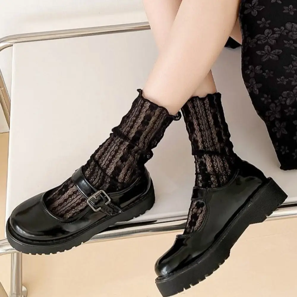 

Spring and Summer Mesh Wearproof Thin Breathable Women Translucent Socks Korean Lace Socks Cotton Flower Print Hosiery