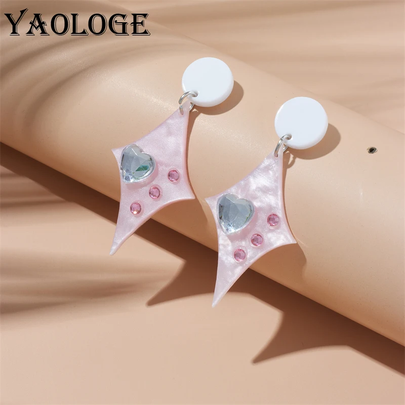

YAOLOGE Cartoon Star Tetragrammaton Pendant Earrings For Women Girl Fashion Acrylic Heart Crystal Earrings Jewelry Gift Party