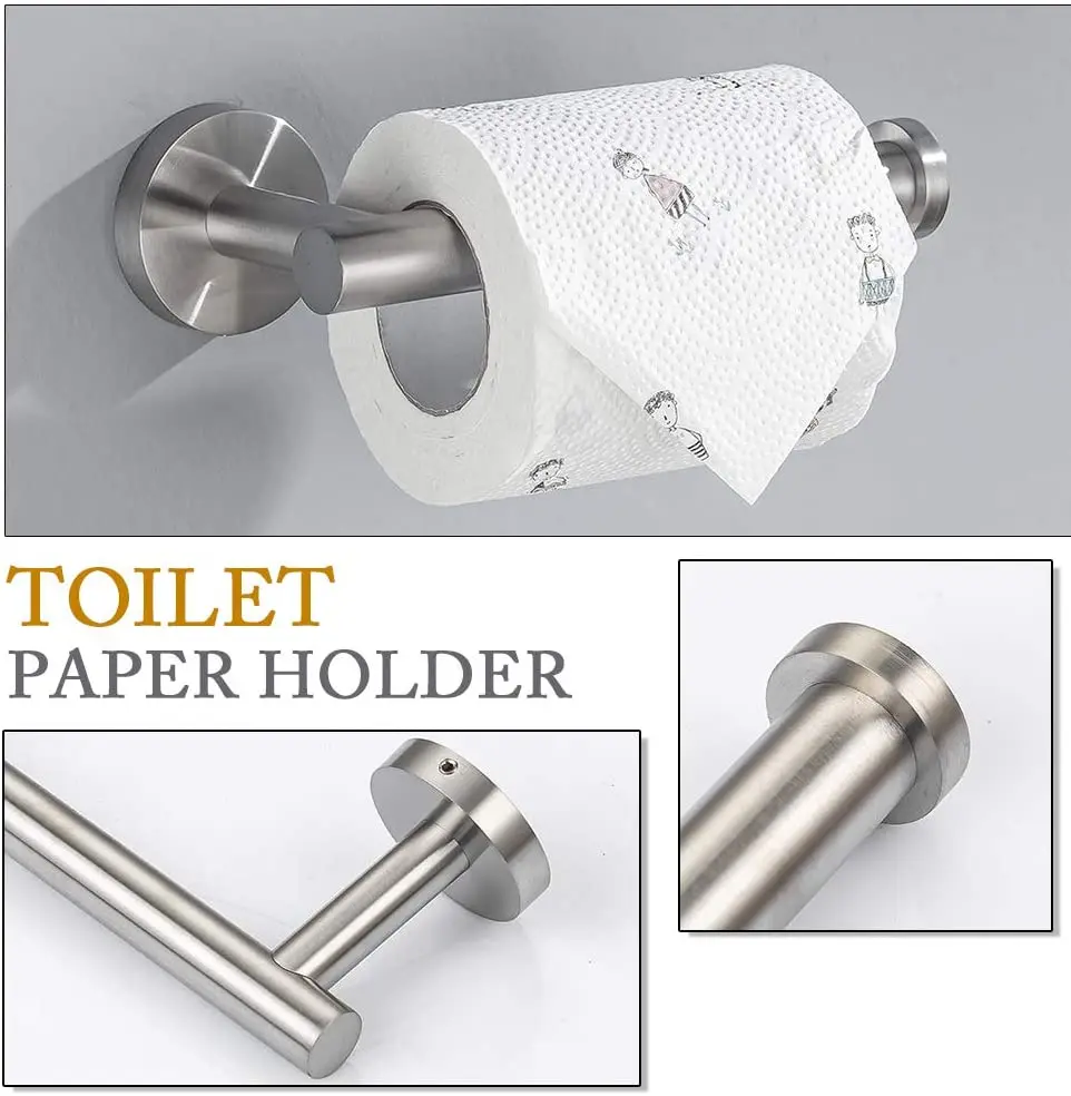 

Matte Black Stainless Steel 4PC Include Hand Towel Ring Toilet Paper Holder and 2Robe Towel Hooks Bathroom Wall Mounted Fixtures
