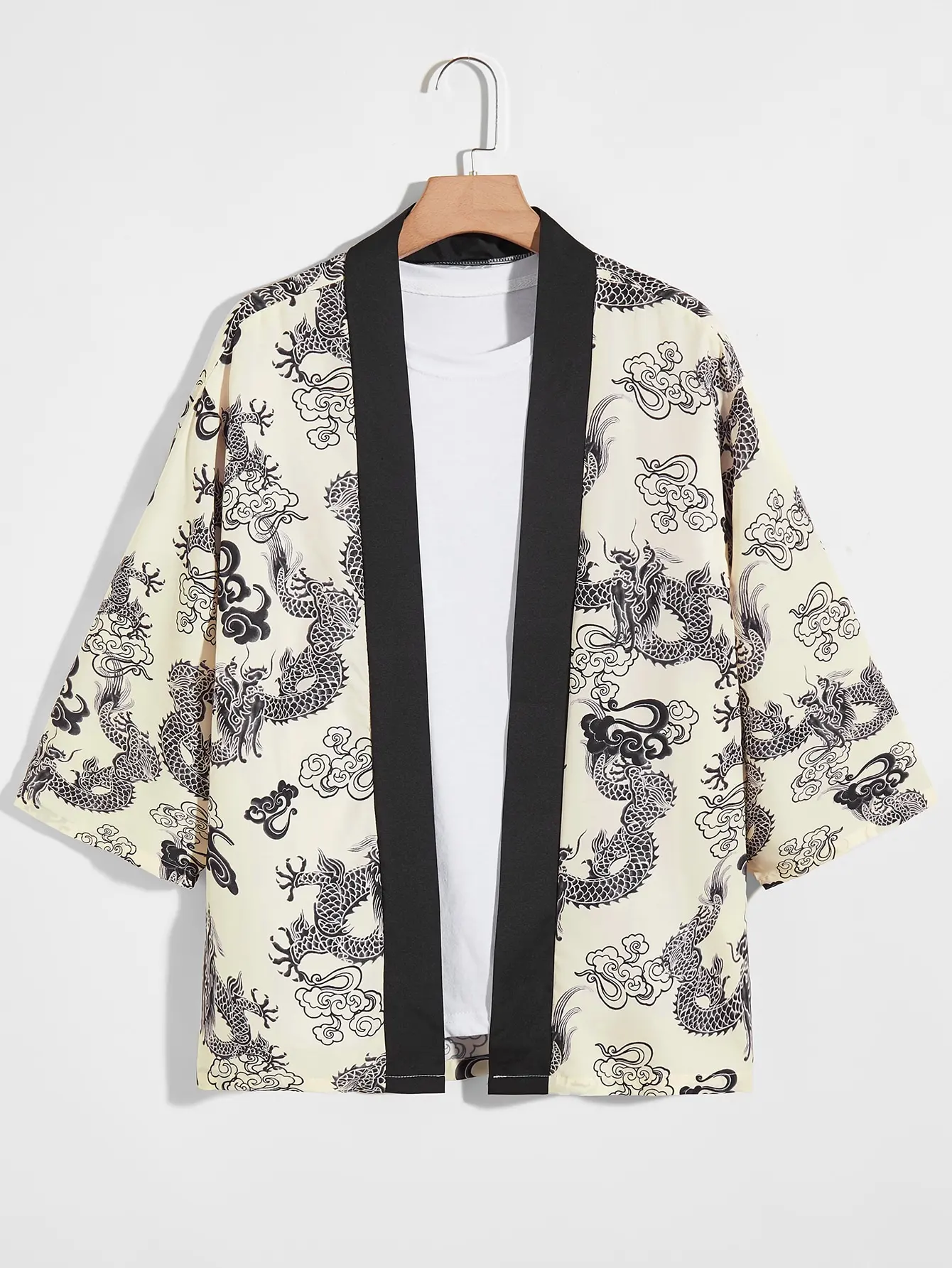 Medium and long sleeves digital printing auspicious clouds dragon kimono casual men's shirt 2022 spring and autumn new