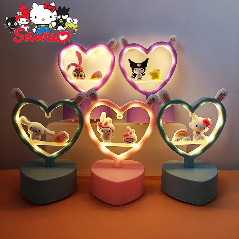 Купи Cute Heart-shaped Sanrio Melody Cinnamoroll Pochacco Hello Kitty Night Light Kids DIY Glowing Student Birthday Gift Table Lamp за 77 рублей в магазине AliExpress