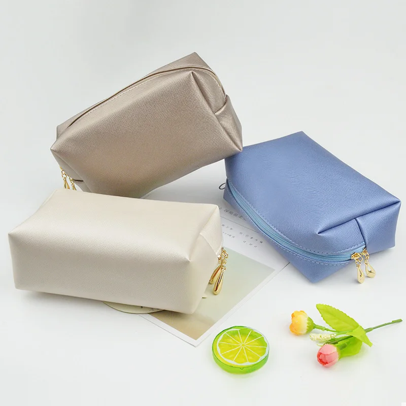

1 Pc Leather Zipper Cosmetic Bag Women Simple Travel Beauty Case Portable Wash Makeup Bag Make Up Organizer Holder Dropshipping