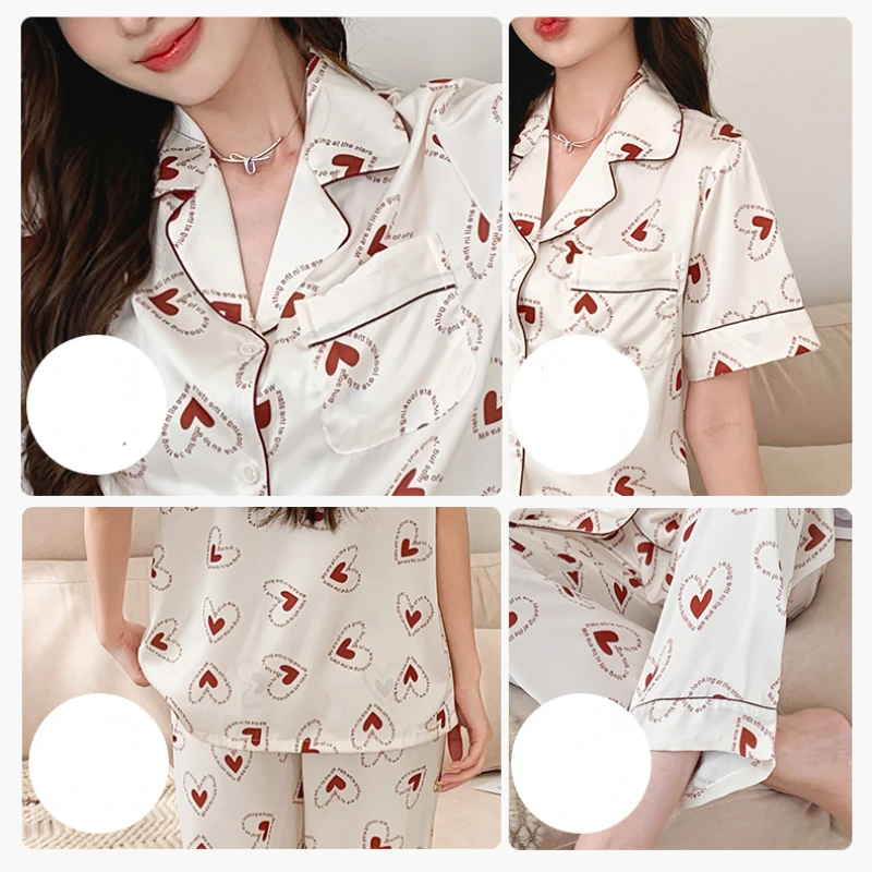 New Pajamas Women's Summer Short-sleeved Trousers Suit Home Service Comfortable and Breathable Loungewear with Turn-over Collar