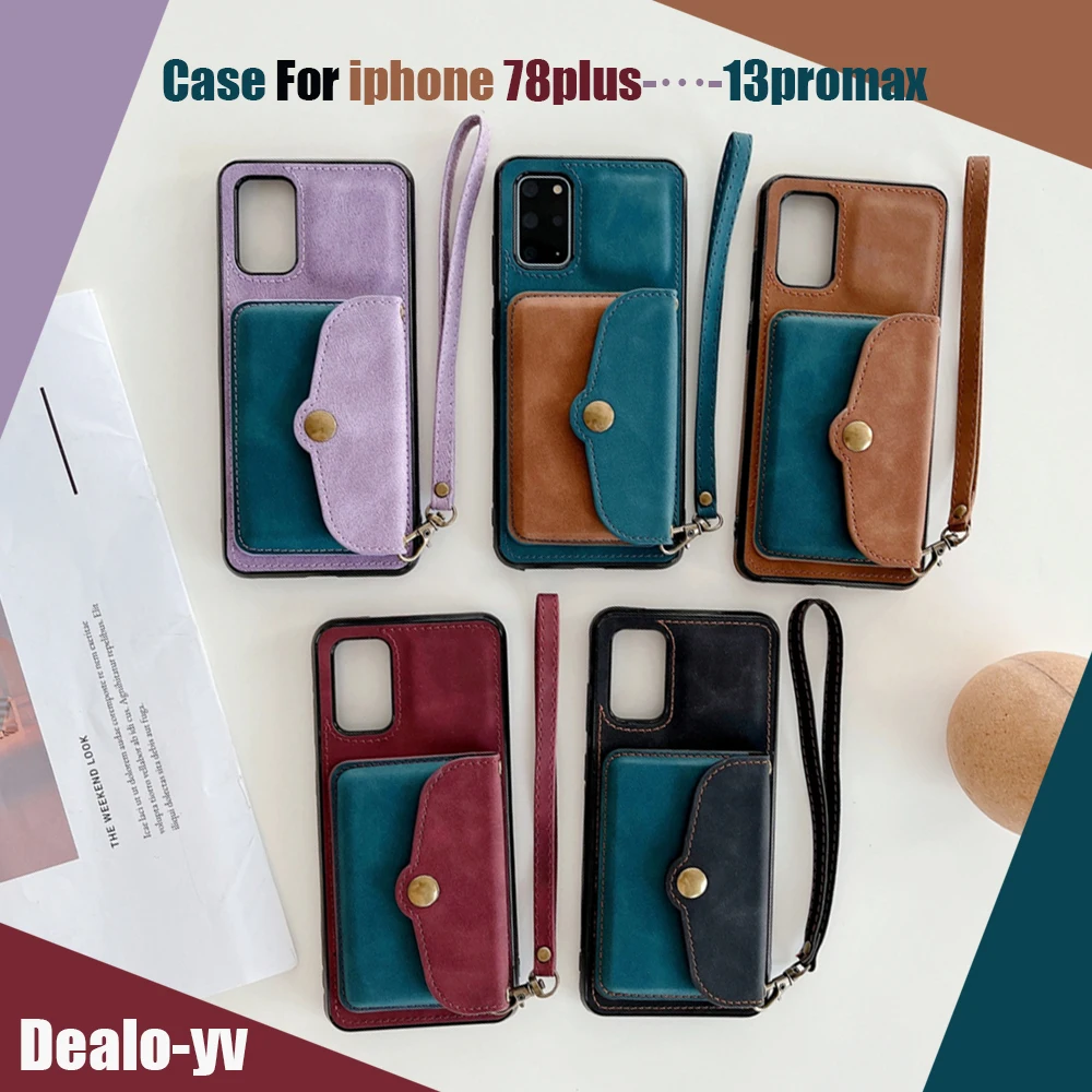

Leather Magnetic Card Holder Phone Case for Iphone 13ProMax 12 11 11ProMax XsMax Xr Vogue Double Color Block for Iphone 11 Case