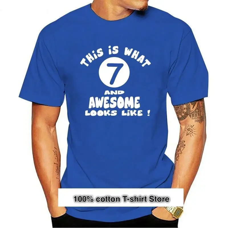 

Camiseta de algodón para niño, 7 ° cumpleaños, impresionante, tallas de 1 a 13 años, cuello redondo, manga corta