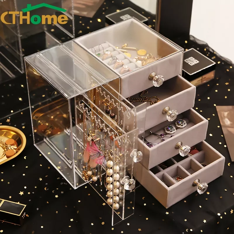 

NEW CTHome Drawer Type Plastic Jewelry Storage Box Transparent Finishing Makeup Organizer Earrings Display Stand Rack Bracelet