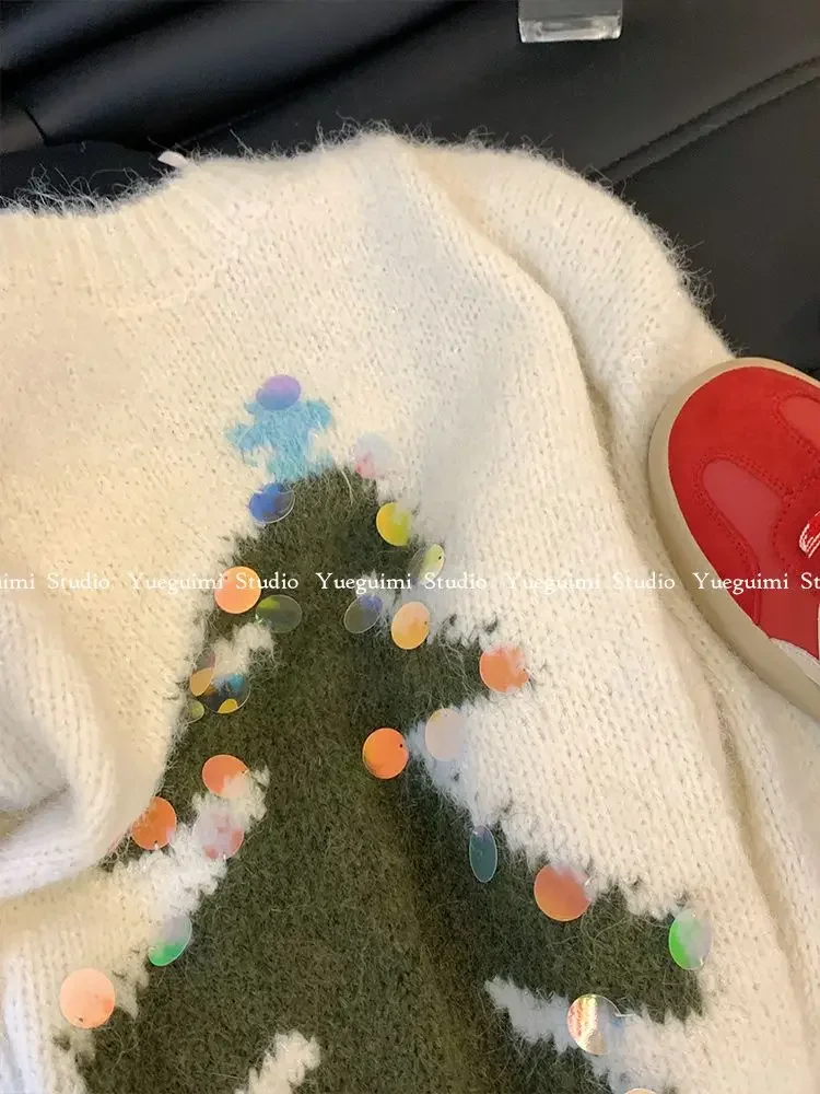 Korejepo Рождественский свитер с круглым вырезом и блестками женский новый