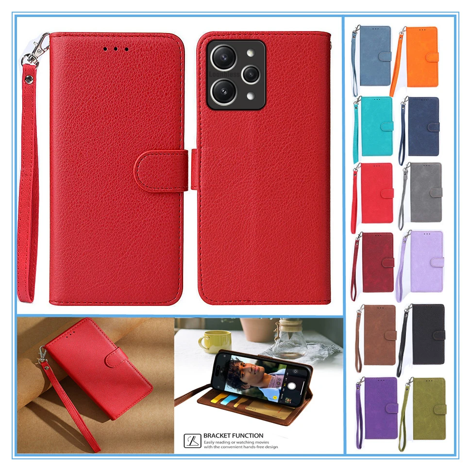 Кожаный чехол для Xiaomi Redmi 12 мобильного телефона чехол-книжка чехол-бумажник чехлы