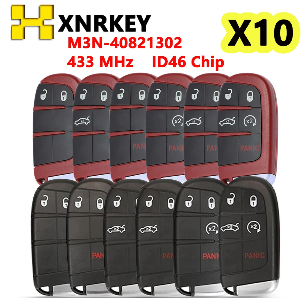 

XNRKEY 10pcs/lot M3N-40821302 Replacement Smart Remote Key Fob for Chrysler Dodge Charger Journey Challenge 433MHz ID46 Chip