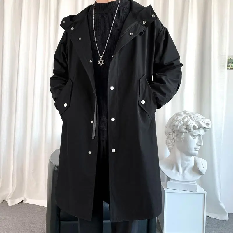 

Spring Autumn Long Trench Men Fashion Business Casual Windbreaker Coat Mens Solid Single Breasted Trench Outerwear Plus Size Q22