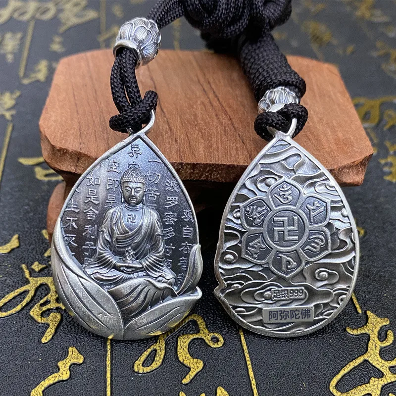 

Retro Amitabha Avalokitesvara Buddha Pendant Necklace For Men Jewelry Sanskrit Sutra Lotus Eight Patronus Amulet Necklace Women