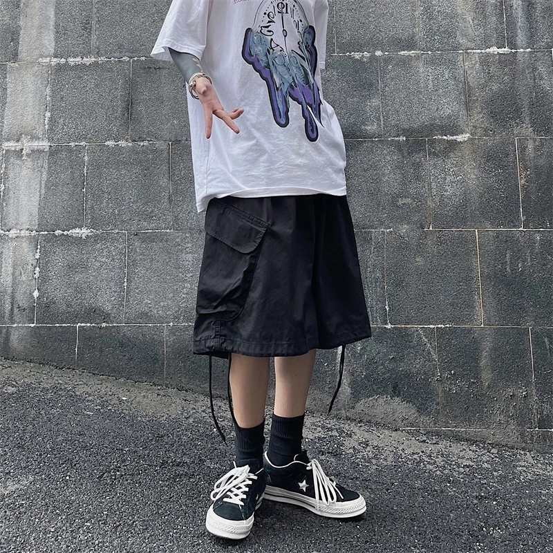 Overalls Shorts Men's and Women's Summer Loose Trousers Retro Casual A-word Wide-leg Drawstring Five-point Pants Ins Tide