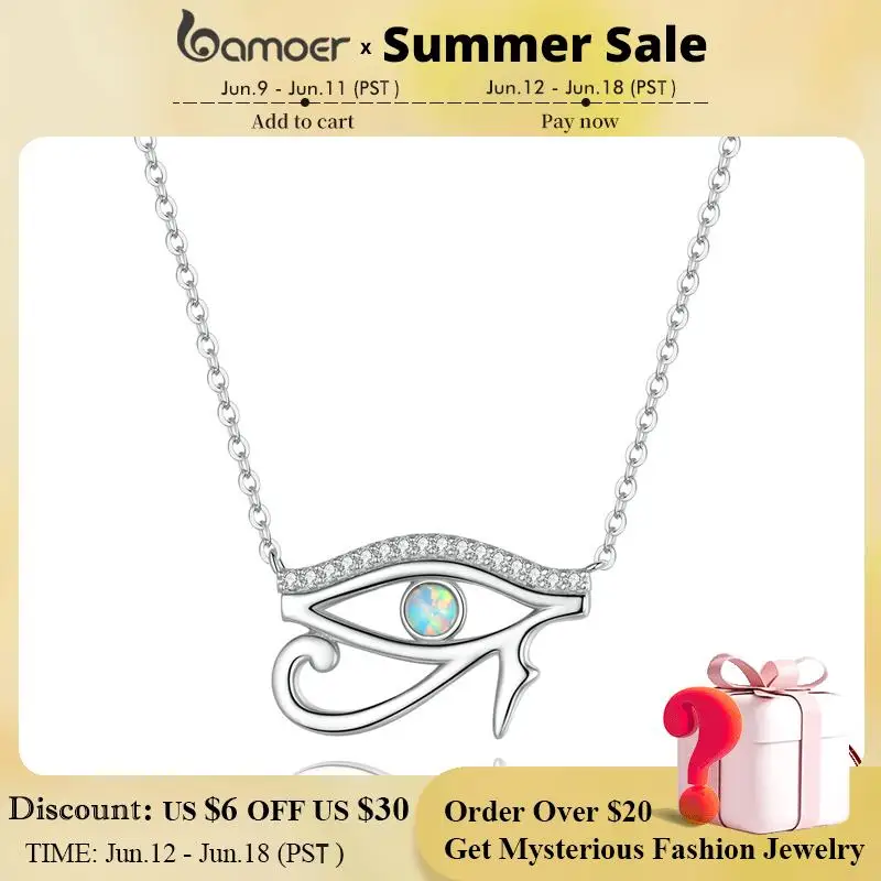 Bamoer 925 Sterling Silver Horus Eye Crystal Necklace Silver Protection Pendant Necklace for Women Girls Fine Jewelry