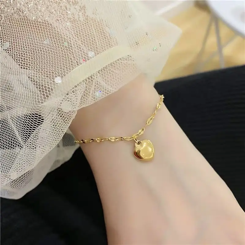 

Love Pendant Bracelet for Women Stainless Steel Link Chain 18K Gold Color Simple Jewelry Korean Fashion Party Attractive Jewelry