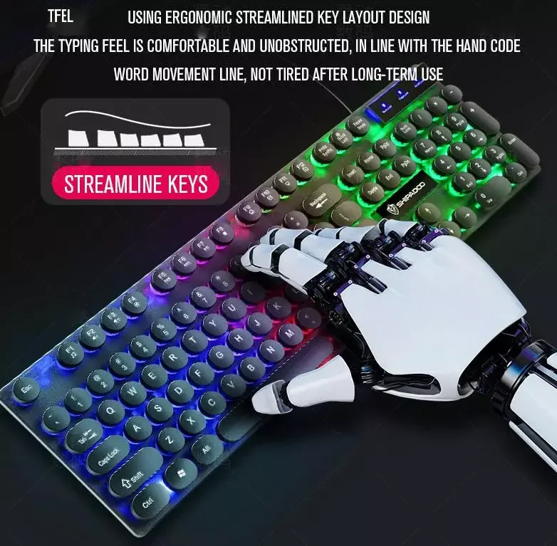 

Set Mouse Keyboard Set Wired Colorful Backlit USB Gaming Keyboard 108 Keys Waterproof Keyboard 3D Roller Mouse for PC Computer