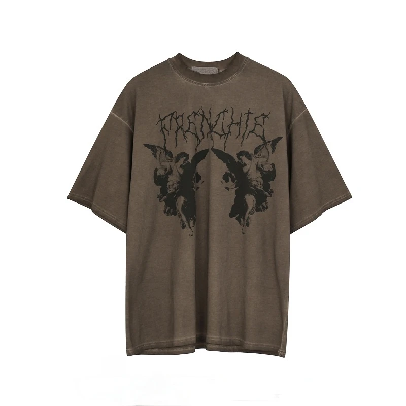 

European and American trend y2k high street short-sleeved angel t-shirt female dark oversized fried street top