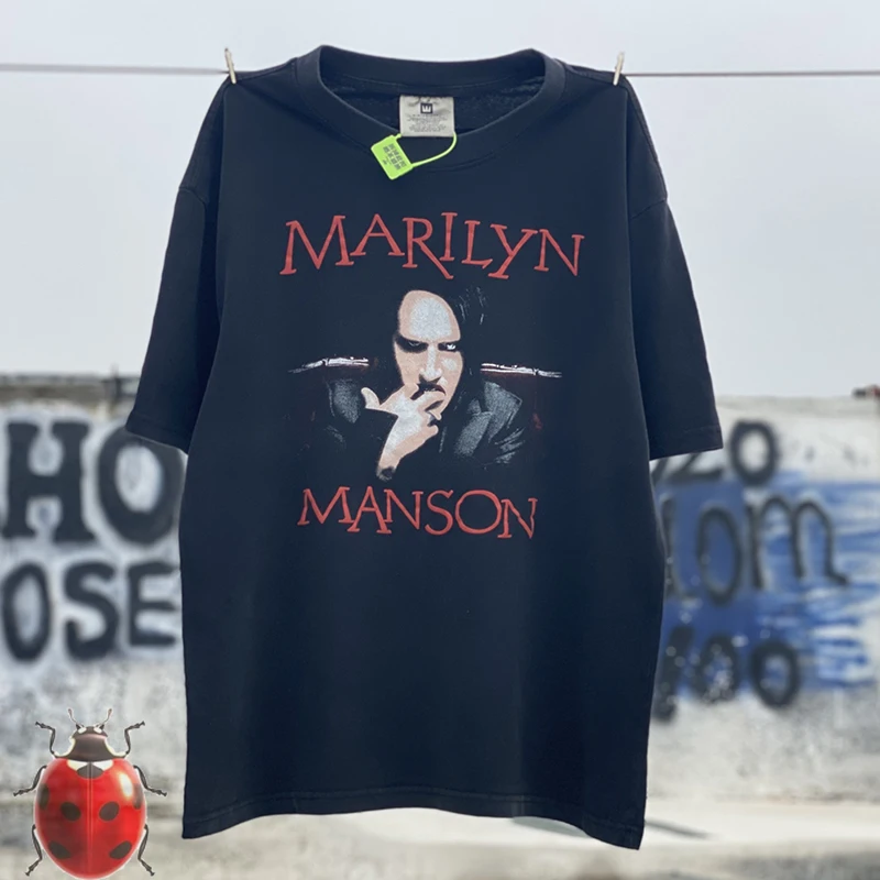 

High Street Loose Vintage Wash Old Black Marilyn Men Women T Shirt