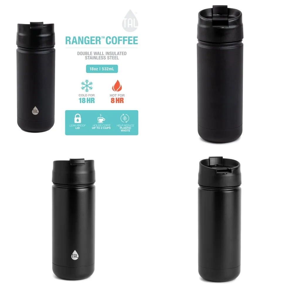 

Heavy Duty, Double Wall Insulated Travel Coffee Tea Mug "18oz Heavy Duty Black Steel Ranger Double Wall Insulated Travel Coffee