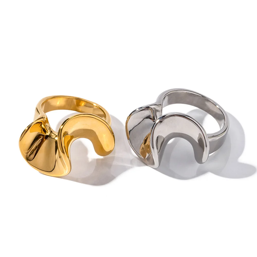 

Stainless Steel PVD 18K Gold Plated Tarnish Waterproof Irregular Waved Rings For Woman Jewelry Wholesale Trendy