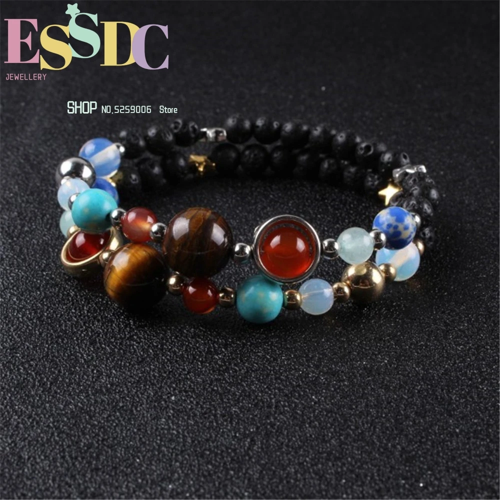 

ESSDCW Eight Planets Beads Natural Crystal Lava Stone Universe Yoga Chakra Bracelet Men Women Reiki Jewelry Wholesale