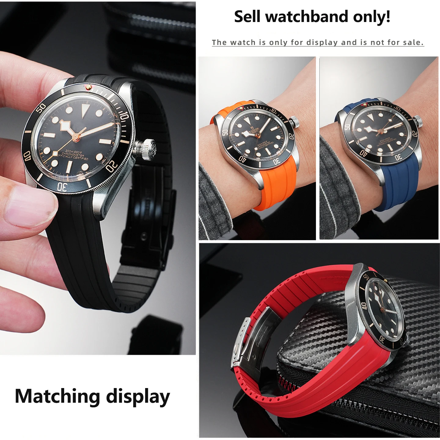 Ремешок для часов из мягкого фторкаучука 20 мм для Tudor Black Bay 39 мм, с изогнутым концом, из FKM, мужской, с раскладывающейся застежкой (art.: 3920d9bea42ef) - 3920d9bea42ef