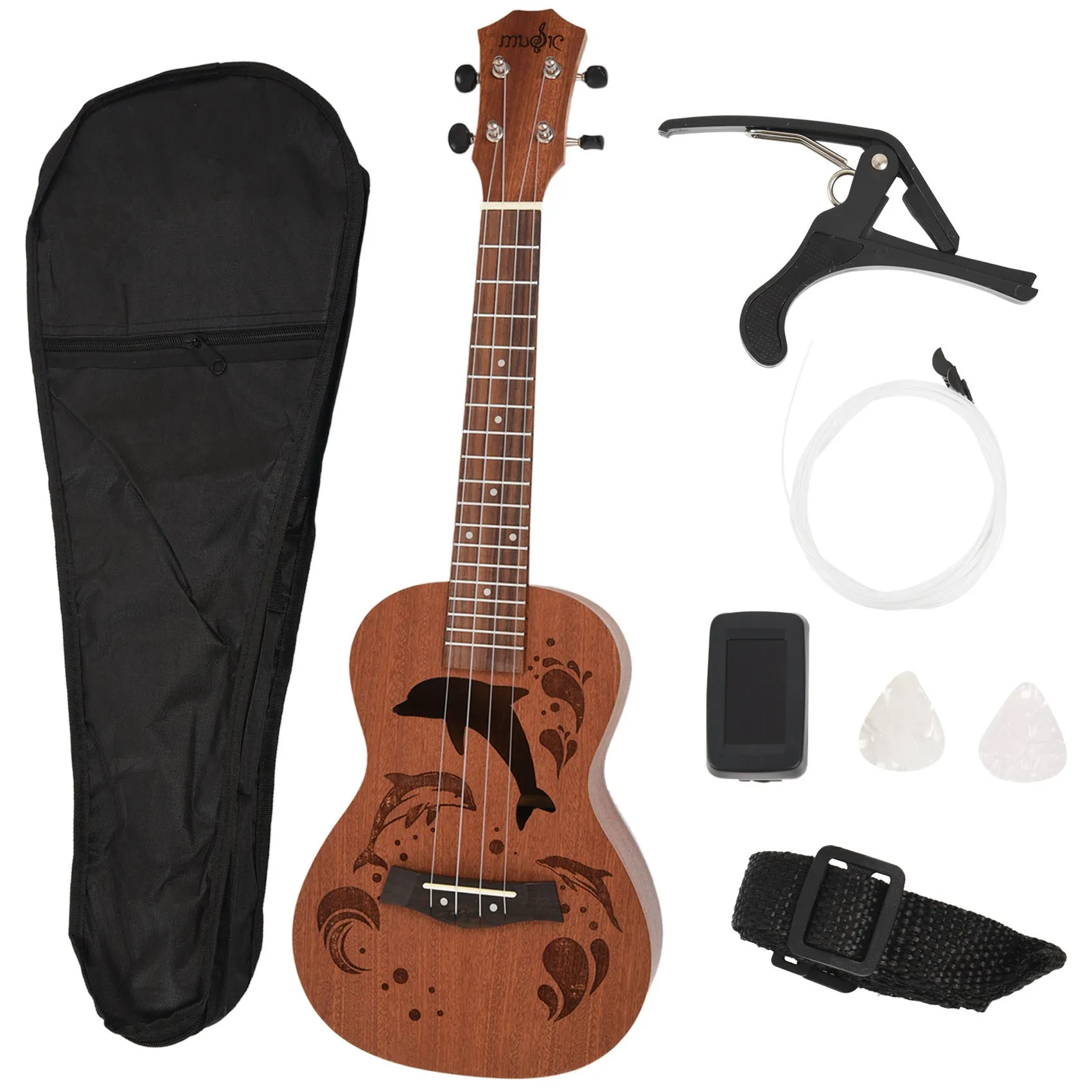 

Комплект укулеле для концерта, 23 дюйма, 4 струны, акустическая гитара с сумкой, тюнер, каподастр, ремешок, медиаторы для начинающих