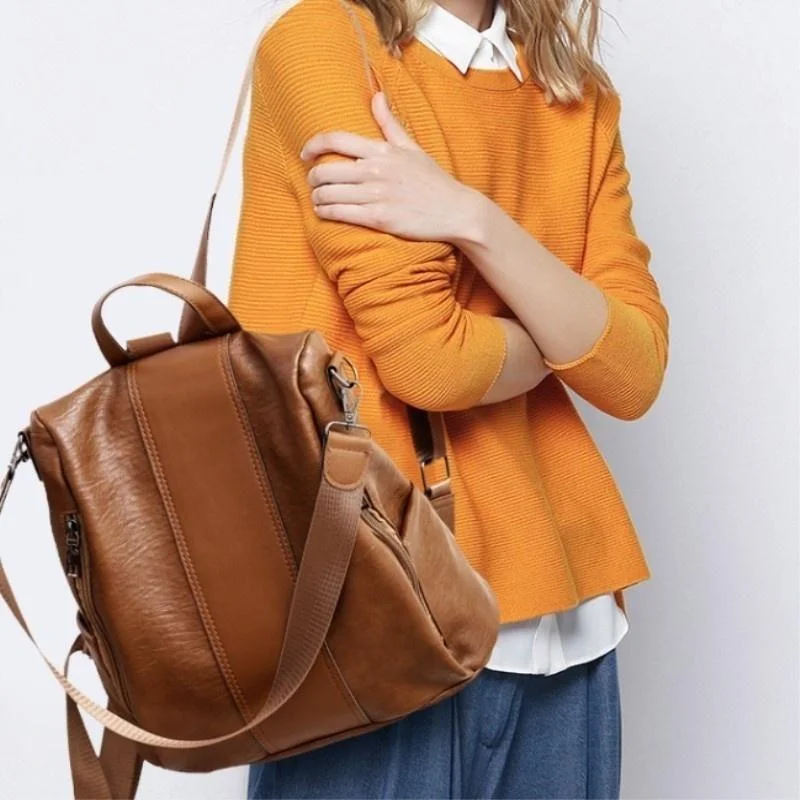

Women Leather Backpack Women Backpacks Leather Fashion Backpack Luxury Brown Ball Anti Thief Bag