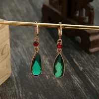exquisite simple metal conical round stud earrings fashion temperament emerald green pendant earrings jewelry