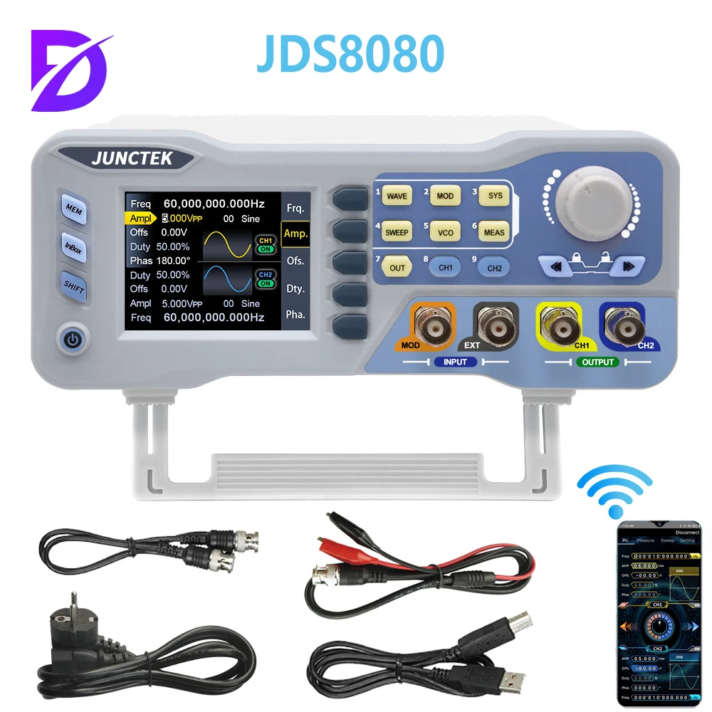 

Dual Channel Signal Source 275MS/s 14bits Frequency Meter 60Mhz 80Mhz JUNCTEK JDS8060 8080 Function Arbitrary Waveform Generator