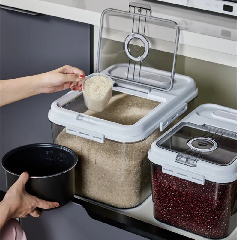 

Transparent 30L Kitchen Sealed Rice Storage Bucket Insect Proof Moisture-Proof Timeable Grain Flour Rice Storage Box Rice Jar