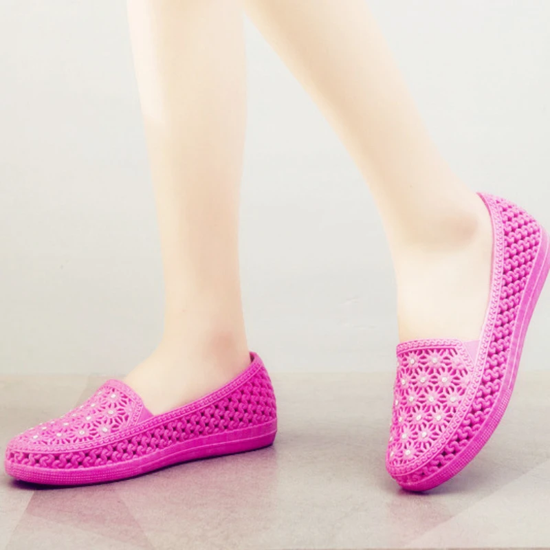 Женские туфли на плоской подошве летние дышащие открытые без шнуровки
