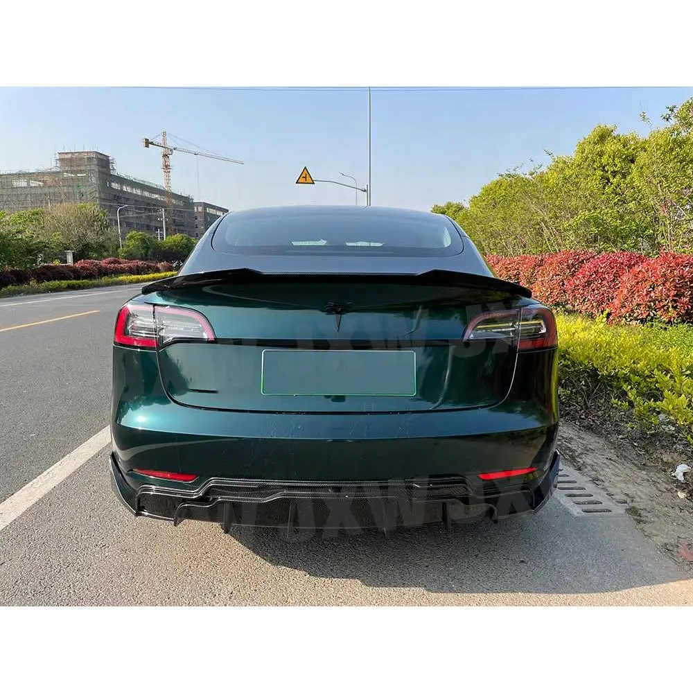 Фото Задний спойлер JXWANCF для Tesla Model 3, спойлер-«утиный хвост» для багажника, ABS, под карбон, глянцевый черный №5