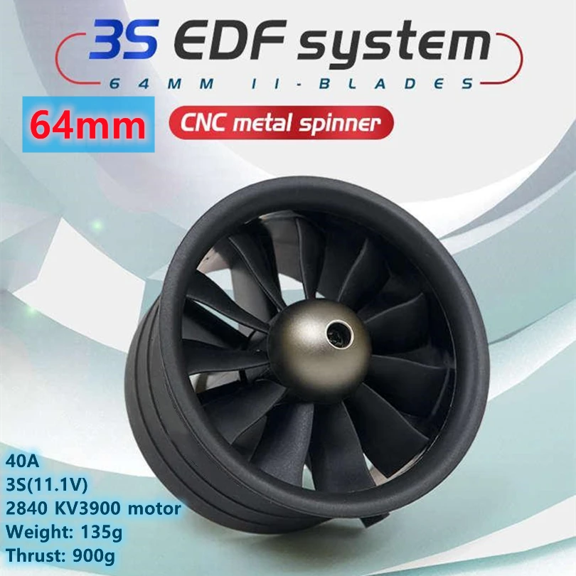 FMS 64 мм 3S V2 Pro Ducted Fan EDF Jet 11 лезвий с двигателем 2840 KV3900 (опционально), система питания двигателя, радиоуправляемая модель самолета