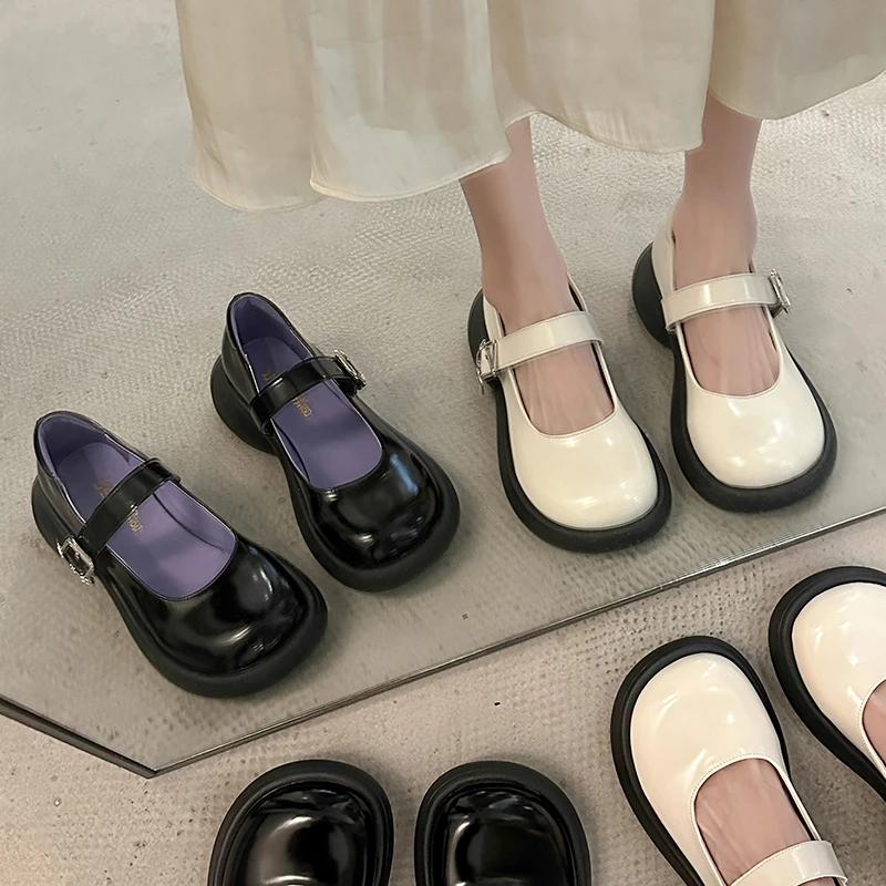 African Woman Shoe Mary Jane Branded Pumps Casual Heels Chunky Sandals Shallow Mouth Round Toe Basketball Platform 2023 Burgundy