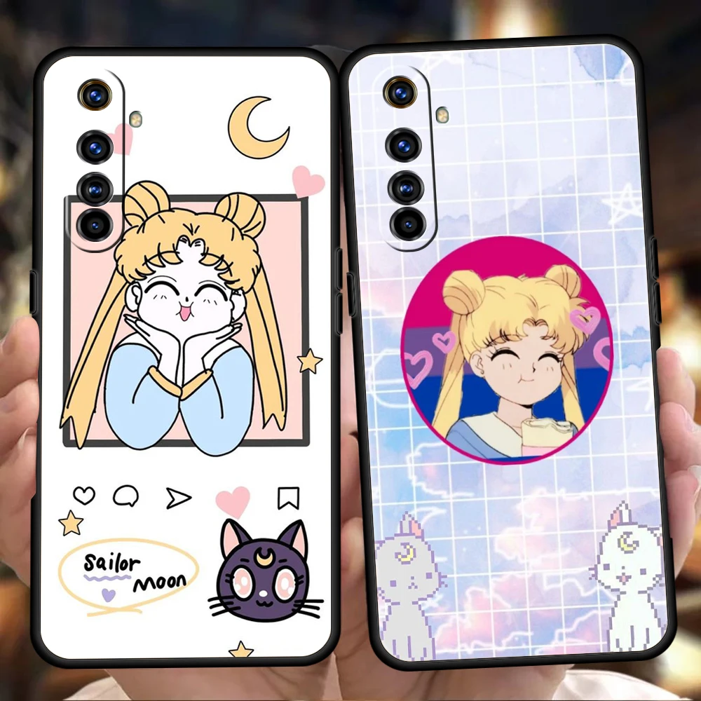 

Sailor Moon Phone Case for Realme 8 9 Pro Plus 8i 9i 6 7 GT2 C21 C25 C3 C11 Pro 5G Luxury Shockproof Silicone Shell Fundas Coque