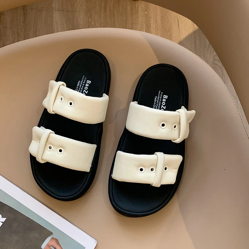 

Shoes Slippers Soft Shallow Slipers Women Slides Med Platform Cover Toe Comfort 2023 Rome Rubber Fabric Spring Hoof Heels PU