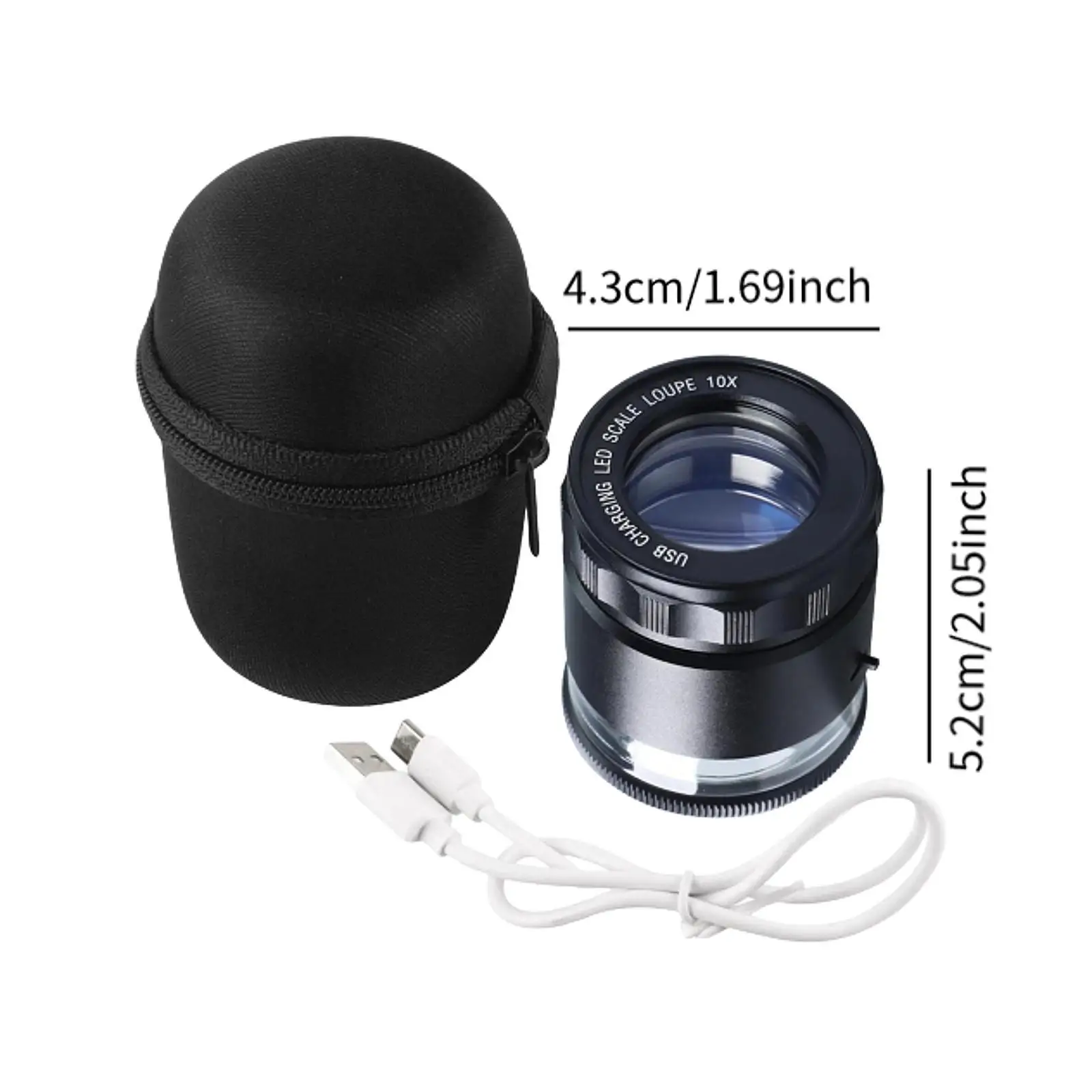 Ювелирное увеличительное стекло 10x с подсветкой и сетчатой шкалой портативное