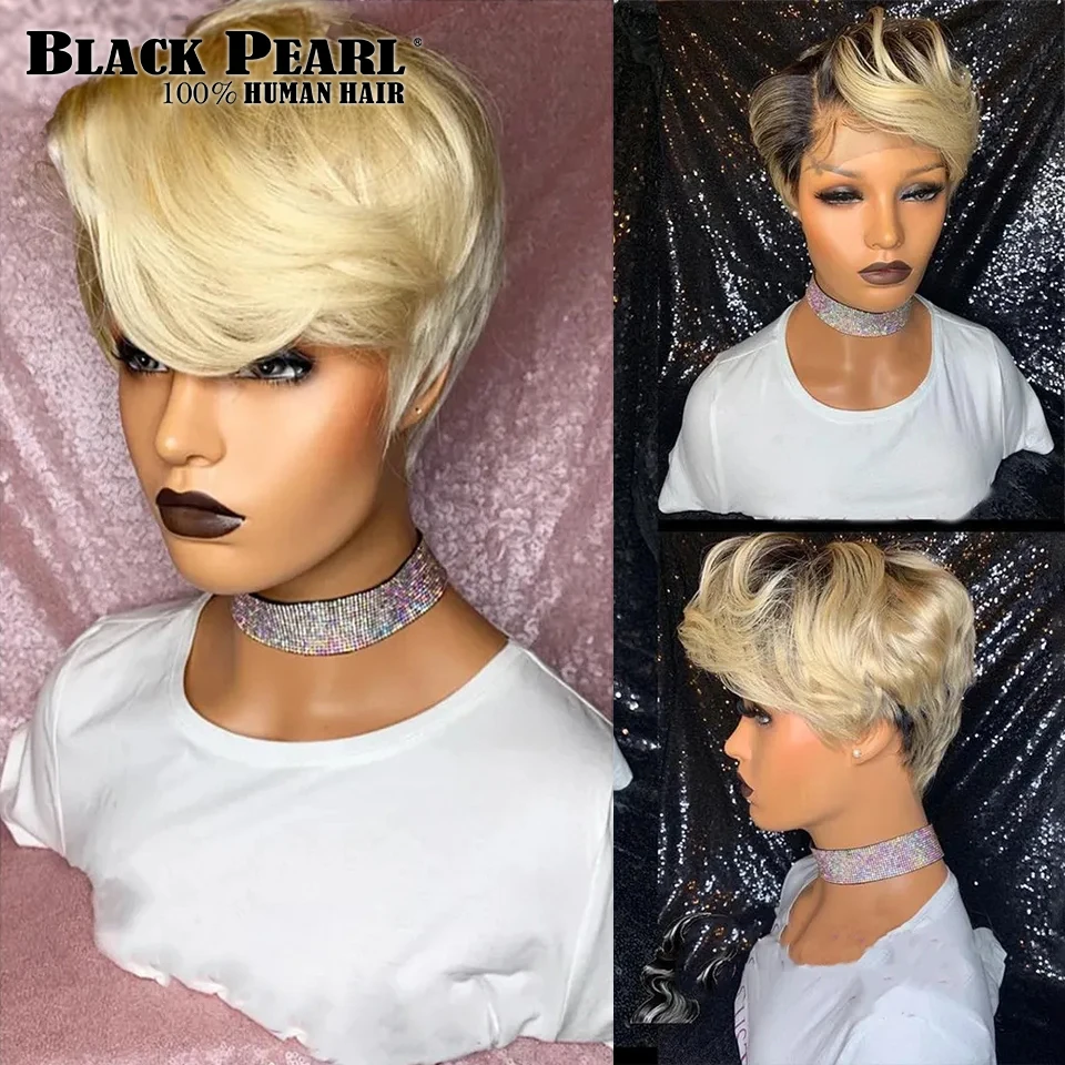 

Pixie Cut Wig 13x6x1 T Part Transparent Lace Brazilian Virgin Human Hair Lace Wigs For Women 613 Blonde Short Bob Wigs Straight