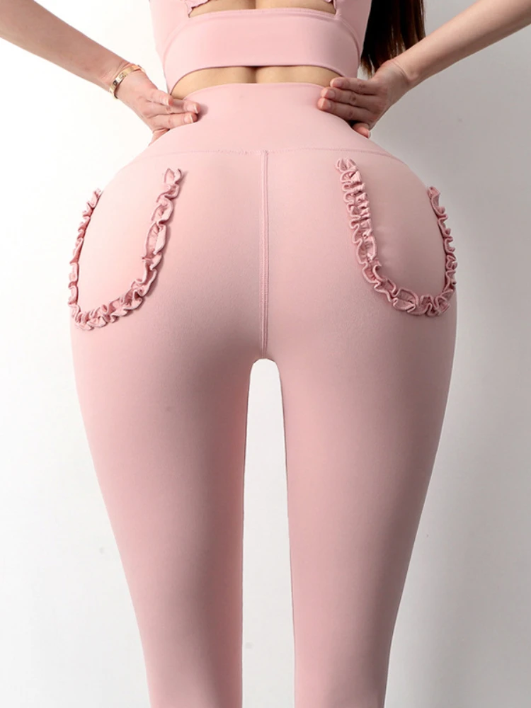 

Peach Hip Sexy Woman Slim Leggings Sports Style Yoga Pants Lace Casual Elastic Breathable Running Trousers