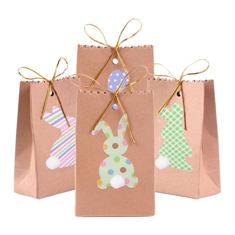 

8pcs Easter Bunny Kraft Paper Bags with sticker Candy Cookie Gift Bag Pouch Wrapping happy Easter Favor Bags Birthday Paty decor