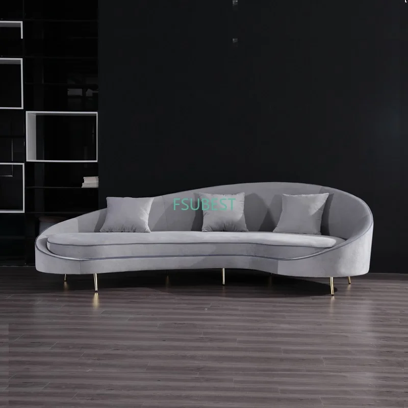 

Semicircle Curved Sofa C Shaped Round Arm Sofa Style Semicircular Hotel Lobby Living Room Modern Velvet Fabric Sofa