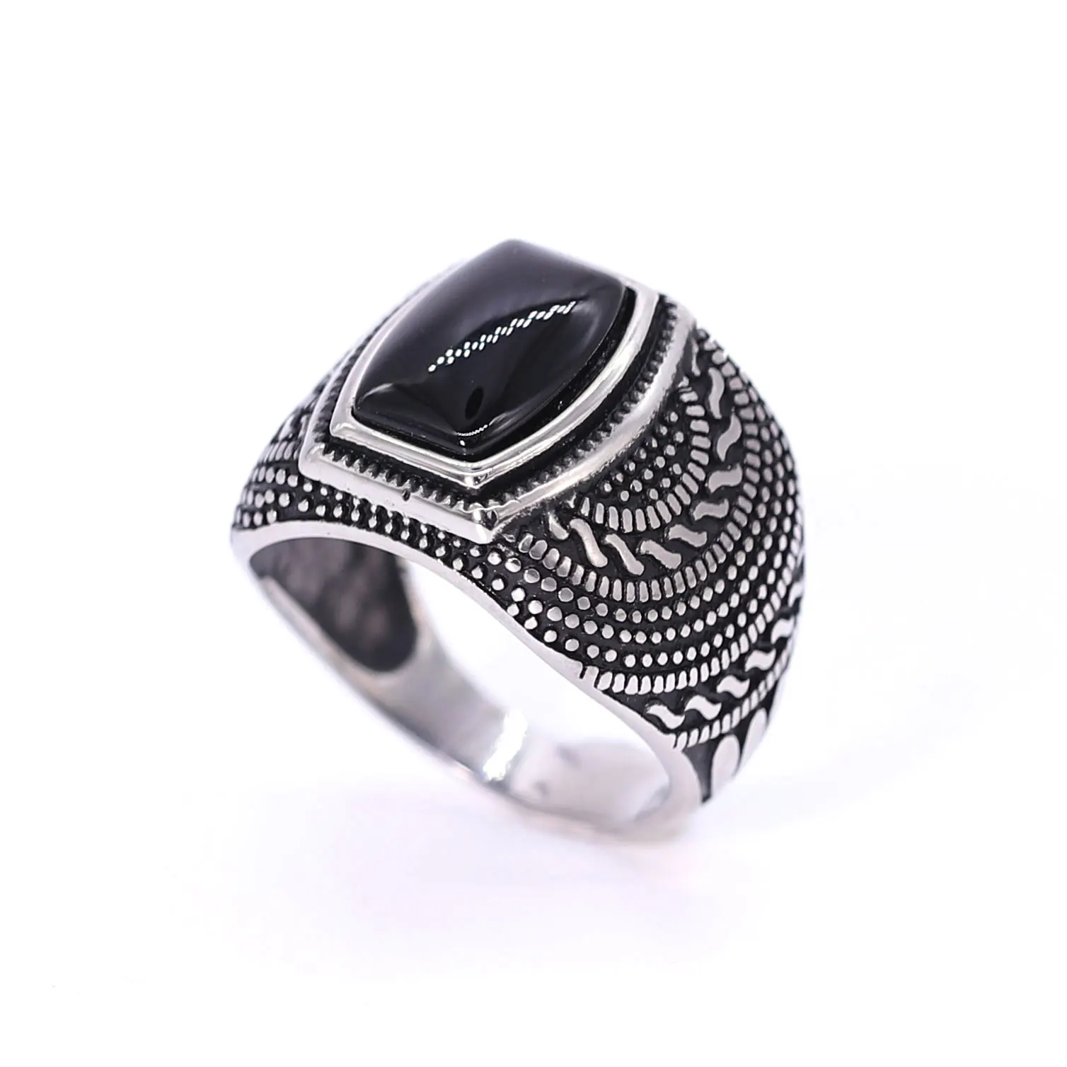

High Quality Ethnic Style Square Black Ring Stainless Steel Men Ring