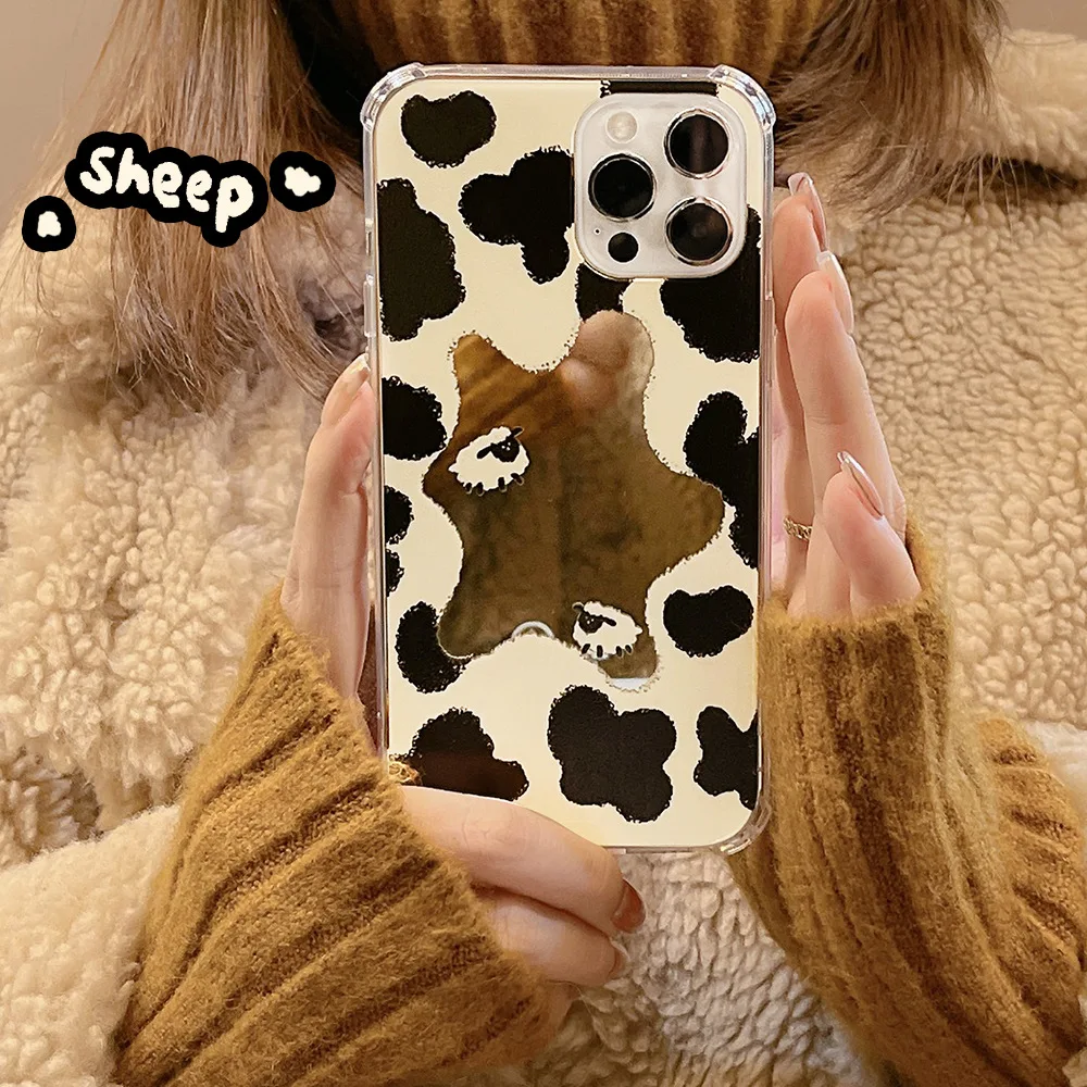 Mirror Sheep Cute Shockproof Protective Phone Case for Pphone 11 12 Pro Max 13 Promax Mini 7 8 Plus X Xr Xsmax Cartoon Conque